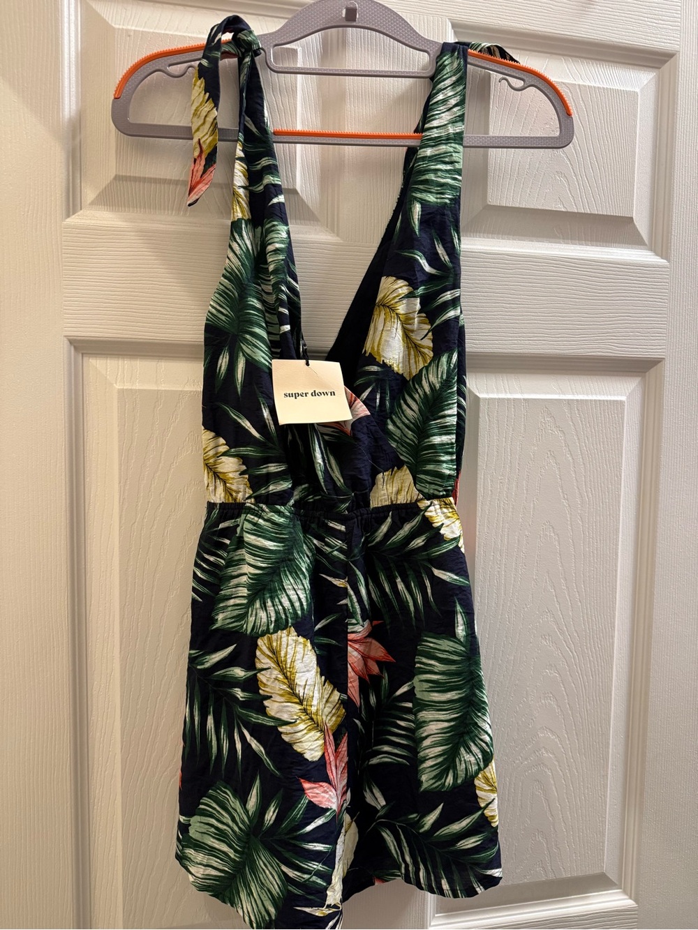 superdown Black Tropical Leaf Tie-Shoulder Romper